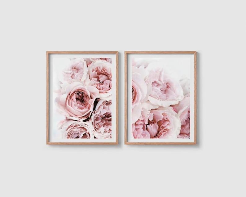 Set of 2 peonies print set Blush pink Peony wall art Floral print Pink peony art Peony flower print Large bedroom wall art Digital download image 3