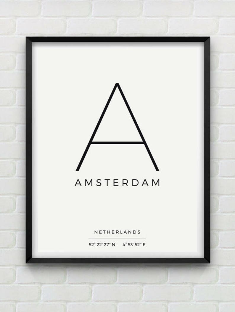 Digital print Instant download Latitude longitude GPS Coordinates sign Digital poster download Amsterdam print Amsterdam wall art decor image 4