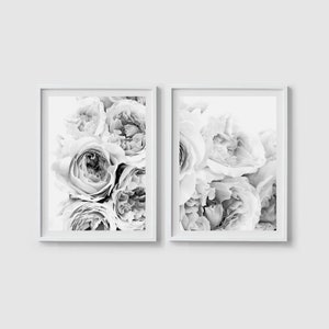 Set of 2 prints set Floral wall art Peony flower print Floral peony roses print Black and white Peony art Flower wall art Bedroom wall art