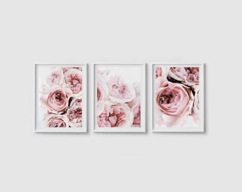 Peonies print Set of 3 prints Peonies wall art set Blush pink Floral print Blush pastel Pink wall art Peony Flower print Instant download