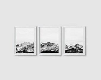 Mountain print set of 3 prints Mountain art Black and white Mountain landscape wall art Minimalist print Landscape print Minimalist wall art
