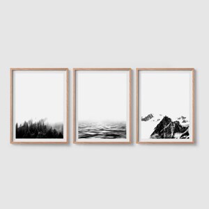 Print set of 3 prints Landscape print set of three Mountain art Black and white Mountain landscape art Minimalist print set Nature print set image 3
