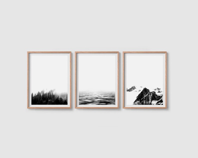 Print set of 3 prints Landscape print set of three Mountain art Black and white Mountain landscape art Minimalist print set Nature print set image 3