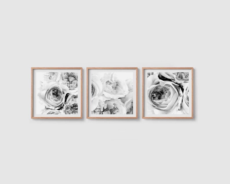 Set of 3 prints set Peony wall art set Flower print Square prints Peony print Floral print Black and white Peony art set Peonies wall art imagem 2