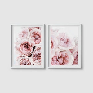 Set of 2 peonies print set Blush pink Peony wall art Floral print Pink peony art Peony flower print Large bedroom wall art Digital download image 1