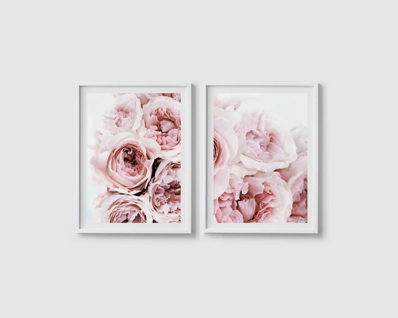 Set of 2 peonies print set Blush pink Peony wall art Floral print Pink peony art Peony flower print Large bedroom wall art Digital download image 1