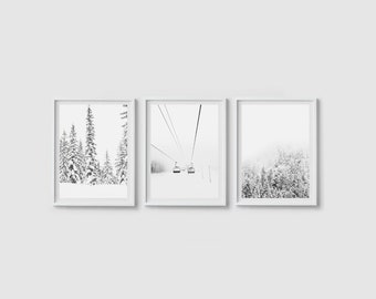 Snowy landscape print Set of 3 prints Winter prints Snowy trees print Winter wonderland Winter print set Snowy forest art Ski lift poster