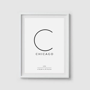 Chicago art Digital print Instant download Latitude longitude GPS Coordinates sign Chicago poster City print Chicago wall art Digital poster