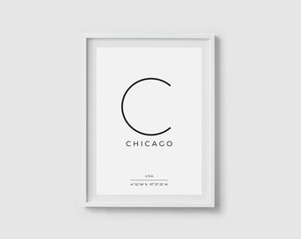 Chicago art Digital print Instant download Latitude longitude GPS Coordinates sign Chicago poster City print Chicago wall art Digital poster