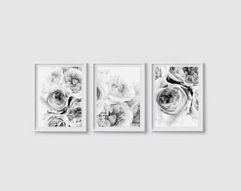 Set of 3 prints set Peony wall art set Floral print Peony print Floral wall art Black and white Minimalist peony art set Peonies wall art