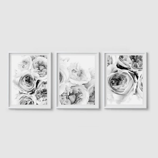 Set of 3 prints set Peony wall art set Floral print Peony print Floral wall art Black and white Minimalist peony art set Peonies wall art