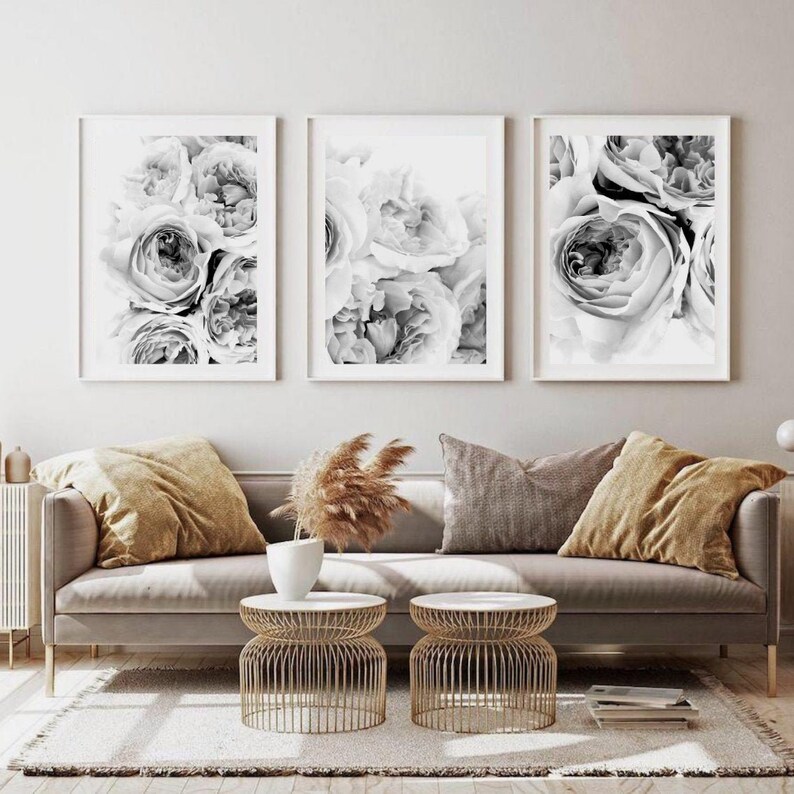 Set of 3 Prints Set Peony Wall Art Set Floral Print Peony Etsy