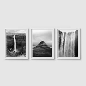 Island Poster Set 3er Bilder, Island Galerie Wandbild Island Wasserfall Island Natur, Fotografie, Skandinavischer Kunst Druck
