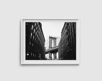 New York City print, Black and white, New York art, NYC art New York poster Manhattan poster New York printable large Manhattan bridge print