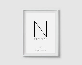 New York City print NYC art New York print New York art GPS print Coordinates print New York poster Coordinates poster New York City signs