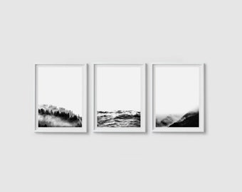 Print set of 3 prints Black and white Minimalist print set Landscape print set of three Forest art Nature print set Minimalist landscape art