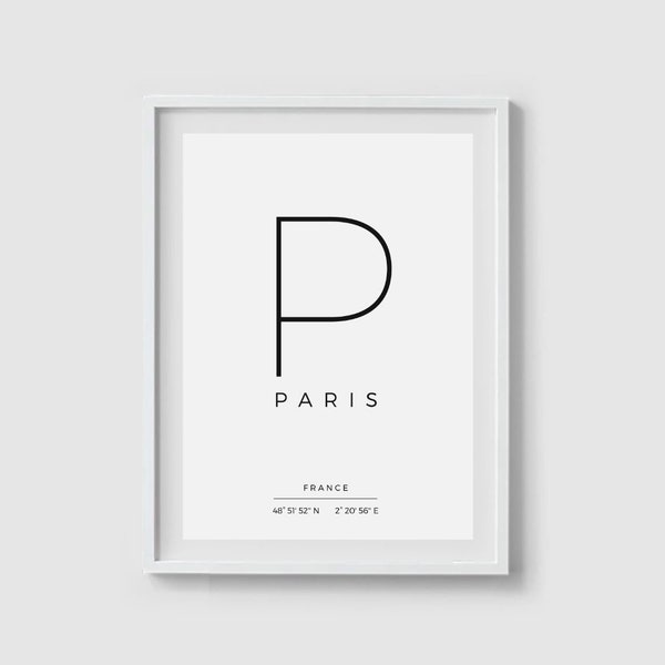 Paris print Large wall art print City print Latitude longitude Paris wall decor GPS Coordinates sign Large Paris art poster City coordinates