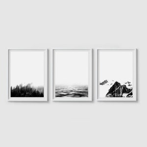 Print set of 3 prints Landscape print set of three Mountain art Black and white Mountain landscape art Minimalist print set Nature print set image 1