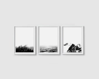 Print set of 3 prints Landscape print set of three Mountain art Black and white Mountain landscape art Minimalist print set Nature print set