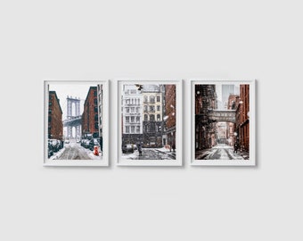 New York City Print set of 3 prints Winter print NYC art Manhattan print New York art poster Brooklyn poster New York architecture printable