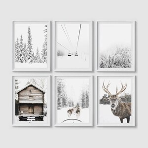 Winter prints Winter print set Winter wonderland Christmas print set Deer poster Christmas wall art Snowy trees Reindeer print Printable art