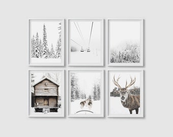 Winter prints Winter print set Winter wonderland Christmas print set Deer poster Christmas wall art Snowy trees Reindeer print Printable art