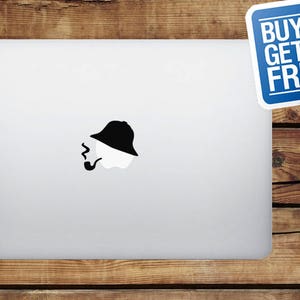 Detective Hat and Pipe - Macbook Apple Decal Sticker / Laptop Decal / Apple Logo Cover / 2 for 1 price