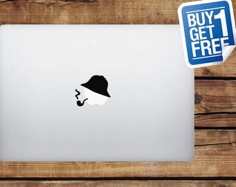 Detective Hat and Pipe - Macbook Apple Decal Sticker / Laptop Decal / Apple Logo Cover / 2 for 1 price