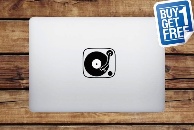 DJ Turntable MacBook Apple Decal Sticker / Laptop Decal / Apple Logo Cover / 2 for 1 price image 1