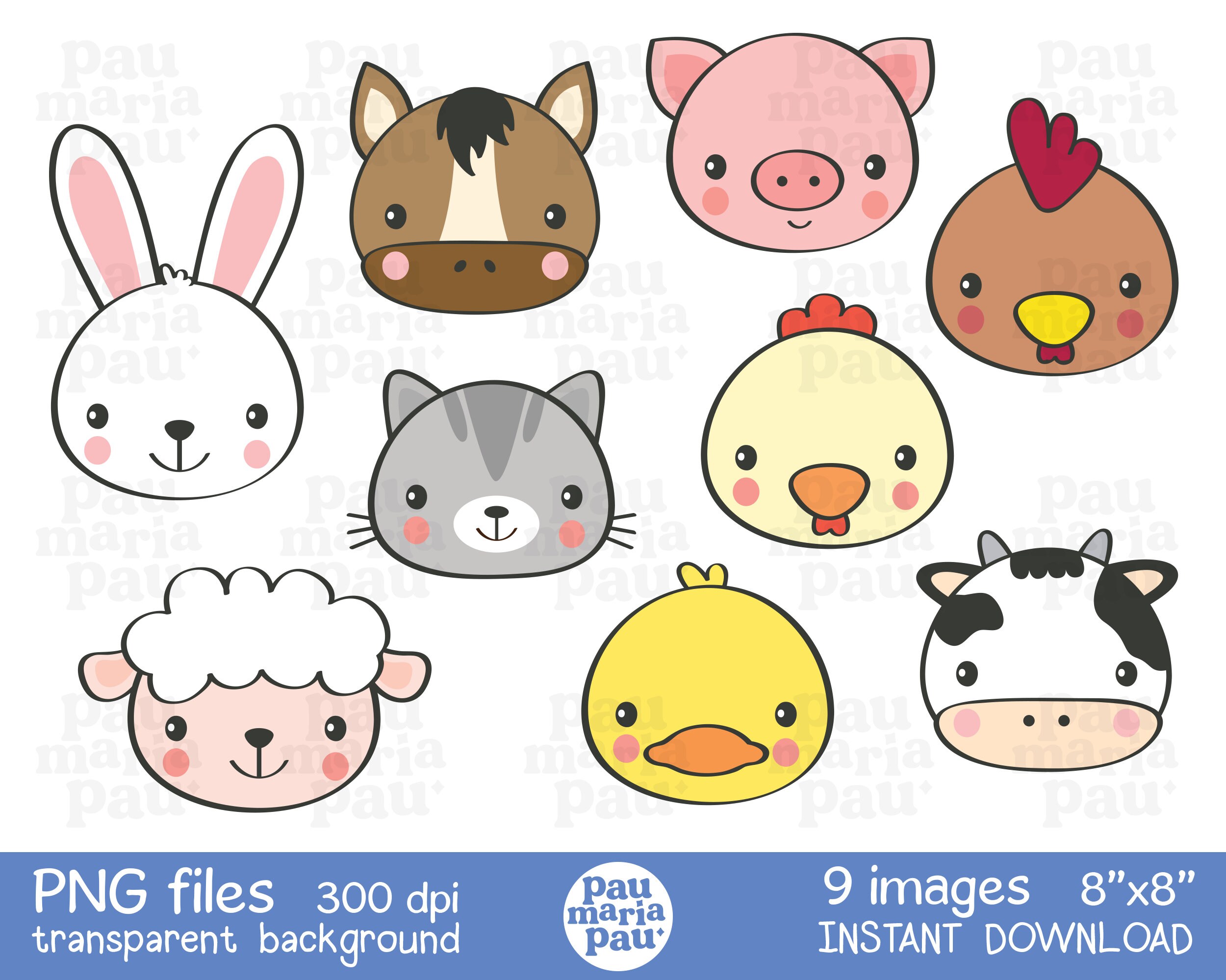 Farm Animals Faces Animales Granja Digital Kit Clipart - Etsy