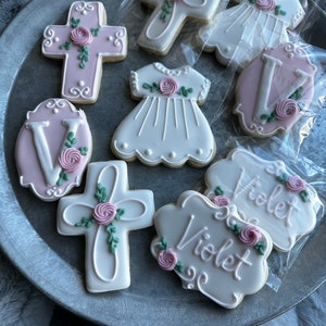 Girl Baptism christening cross dress cookies