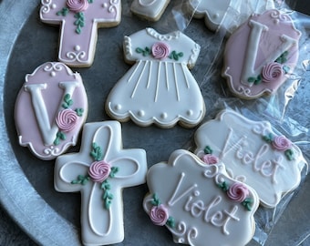 Girl Baptism christening cross dress cookies