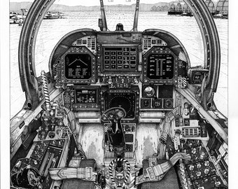 Luftfahrt Kunst, Vintage Flugzeug Kunst, Luftfahrt Druck, Marineflieger, US NAVY, Jean-Luc Beghin, F-18, Hornet, Valentinstag, Träger