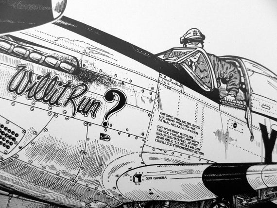 Airplane, Airplane Art, Avion, P-51D Mustang, Illustration, Jean