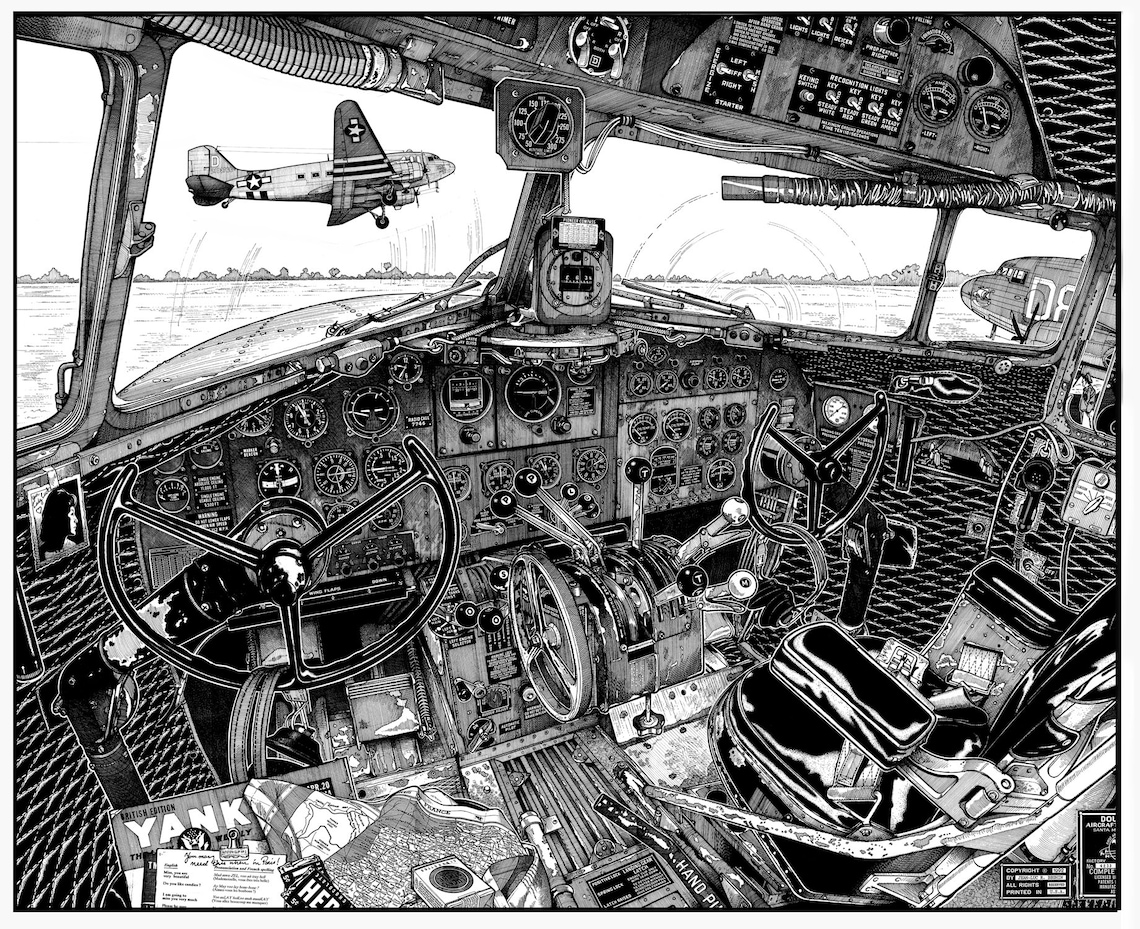 Aviation Art Vintage Airplane Art Skytrain Jeanluc Etsy