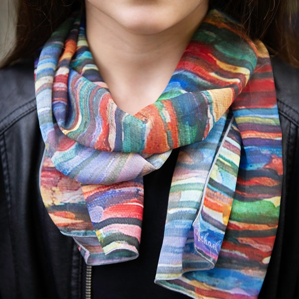 Colorful Scarf, Colorful Lines Art Scarves, Abstract Art Scarves, Multicolour Scarf, Striped Fashion Scarf, Fashion Scarf for Women, Ladies