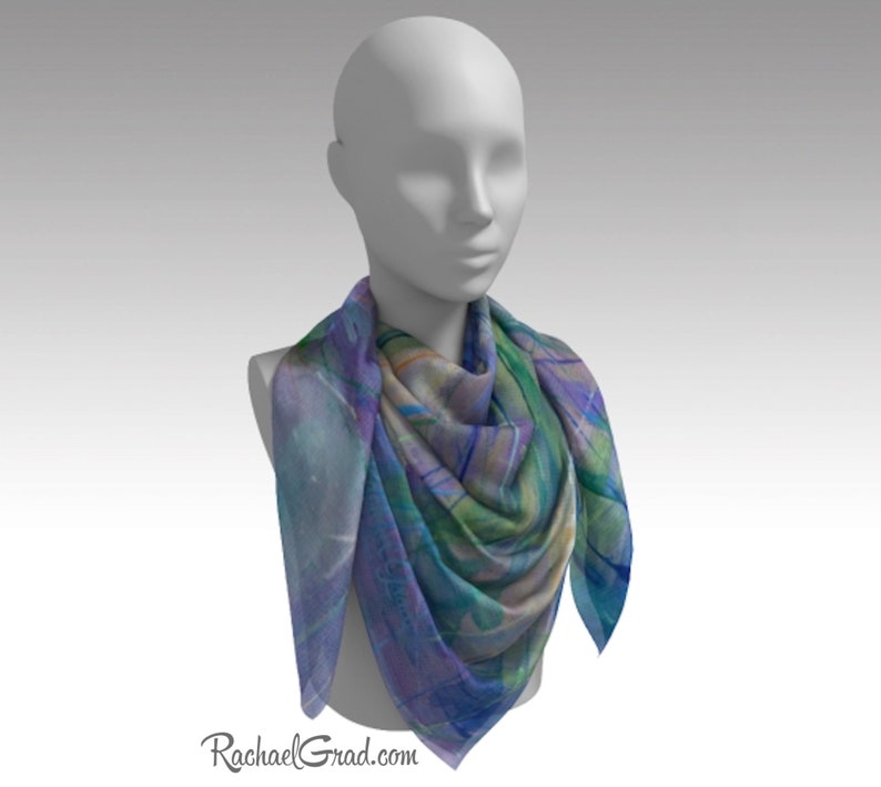 Scarf Gift for Mom, Violet Lady's Scarf, Purple Scarf, Gift for Her, Purple Fashion Scarf, Art Scarves, Women's Gifts, Grandmother Gifts Blu image 5