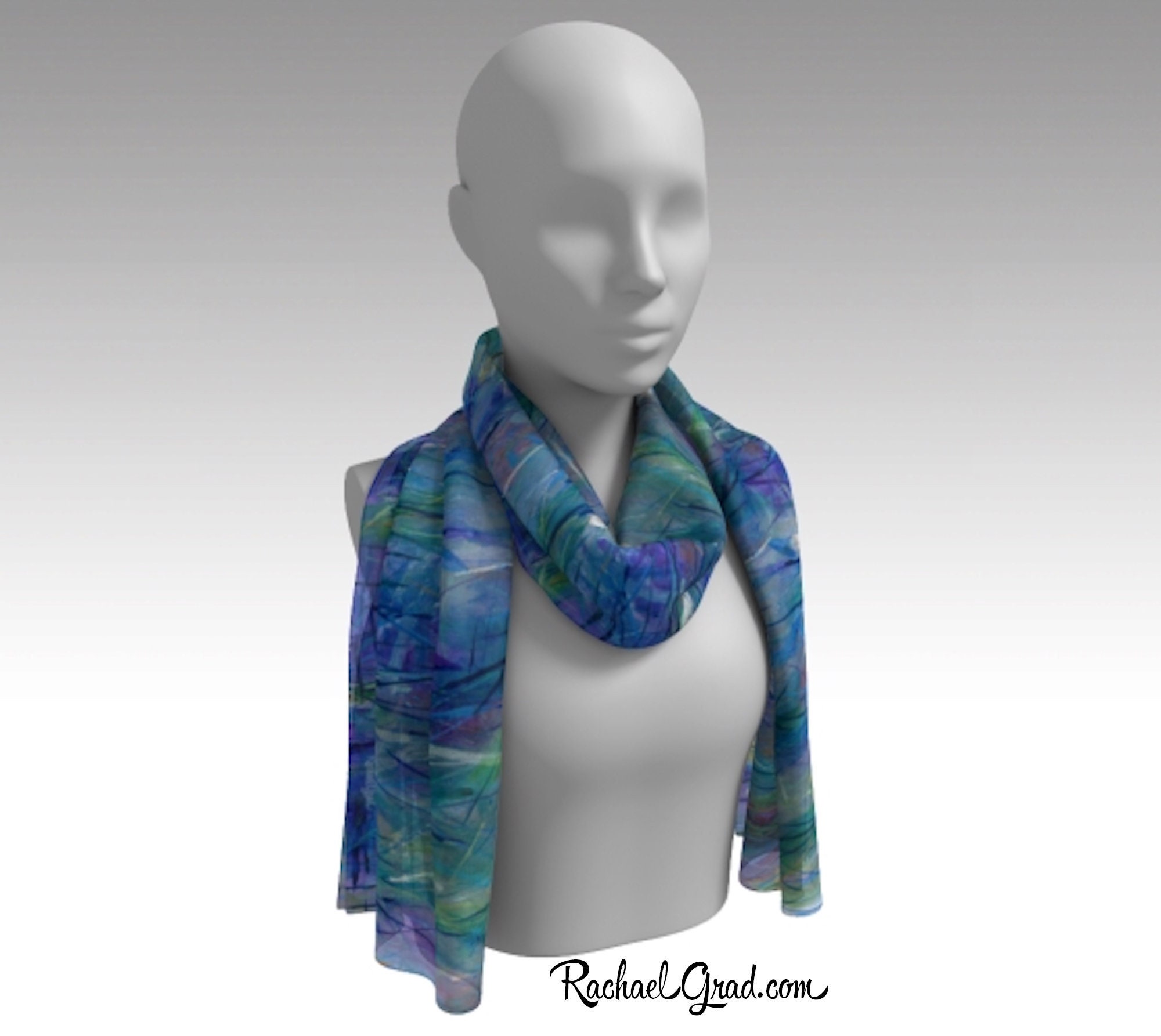 Blue Scarf, Purple Art Scarf, Scarves for Women, Lady's Scarf, Purple