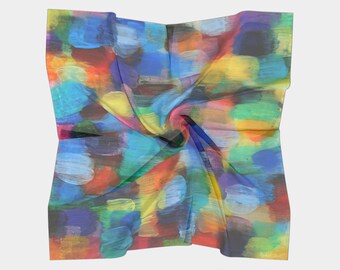 Scarf Coloful, Scarf Art, Square Scarves, Multicolor Scarf for Women, Silk Scarf for Her, Color Fashion Wraps Silk, Scarf for Ladies, Scarf