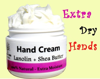 Hand Cream / Dry hands - Lanolin + Shea Butter - Hand moisturizer / Lotion - Natural Handmade Skin Care