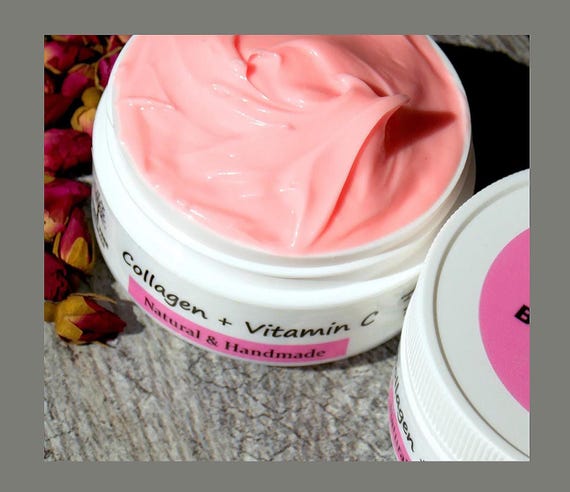 Collagen Face cream & Vitamin C - Natural Anti Aging Moisturizer - Vegan Eucommia Bark oil - Freshly Handmade skin Care