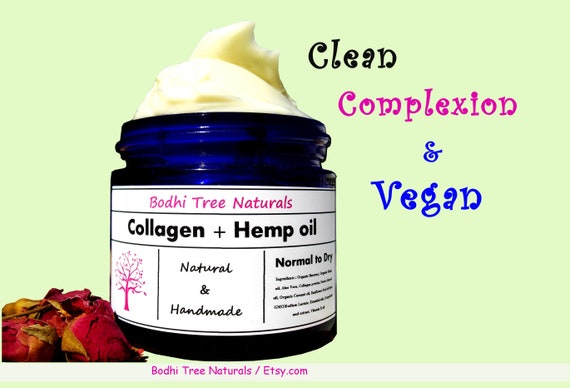 Non-GMO Collagen + Hemp Oil/Glass Jar /Anti Aging/ ACNE Face Cream/Face moisturizer /Vegan / Natural Handmade SkinCare