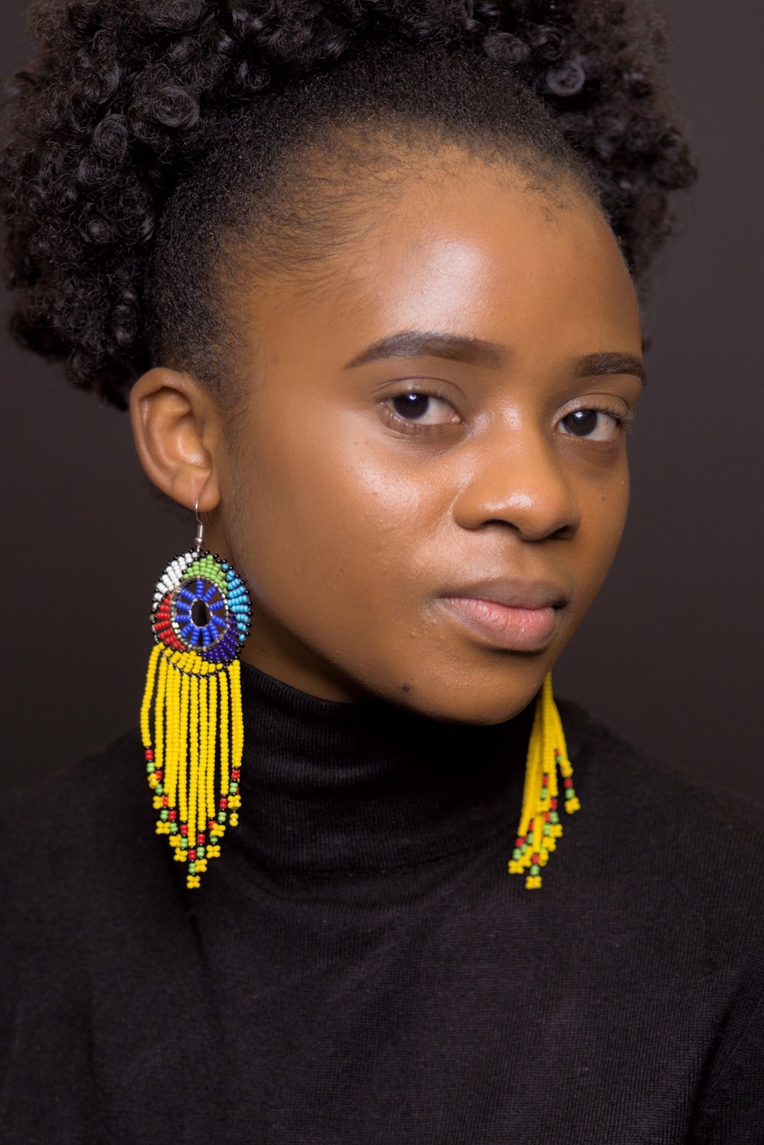 Yellow Beaded African Earrings Yellow Earrings Yellow Zulu Etsy