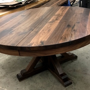 Black Walnut Round Trestle Table with expansion