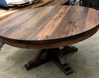Black Walnut Round Trestle Table with expansion