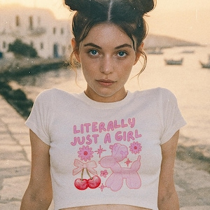 Literally Just A Girl, Baby Tee, Y2K Crop Tee,Trendy Crop Top, Women&#39;s Cute Crop Top, Funny Crop Tops, Y2K Funny Crop, Cropped Tees