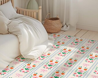 Floral Shabby Chic Rug | Girls Bedroom & Nursery Area Rug