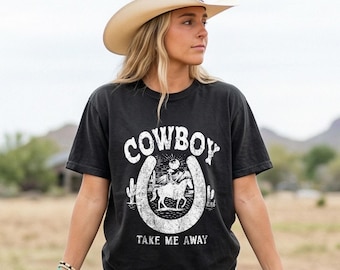 Comfort Colors Cowboy Take Me Away Shirt, Vintage Western Tee, Cowgirl Shirt, Cowboy Graphic Tee, Oversized Western T Shirt