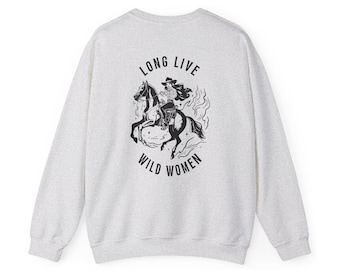 Sweat-shirt ras du cou Long Live Wild Women vintage Cowgirl Graphic