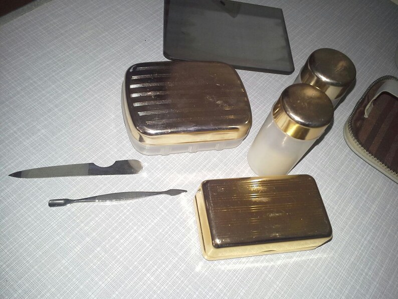 Vintage 1960's Brown Leather Shaving Kit Bag Case Etsy